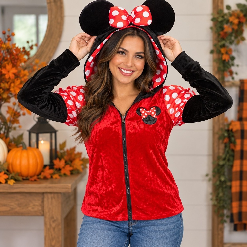 Disney Minnie Mouse Hooded Jacket Women's Small Coquette Whimsical Cosplay Chic